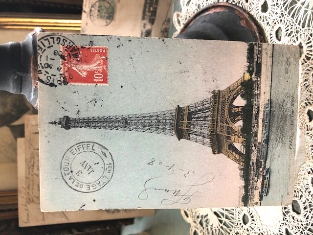 フランスアンティーク,ポストカード,エッフェル塔,カリグラフィ,1908年