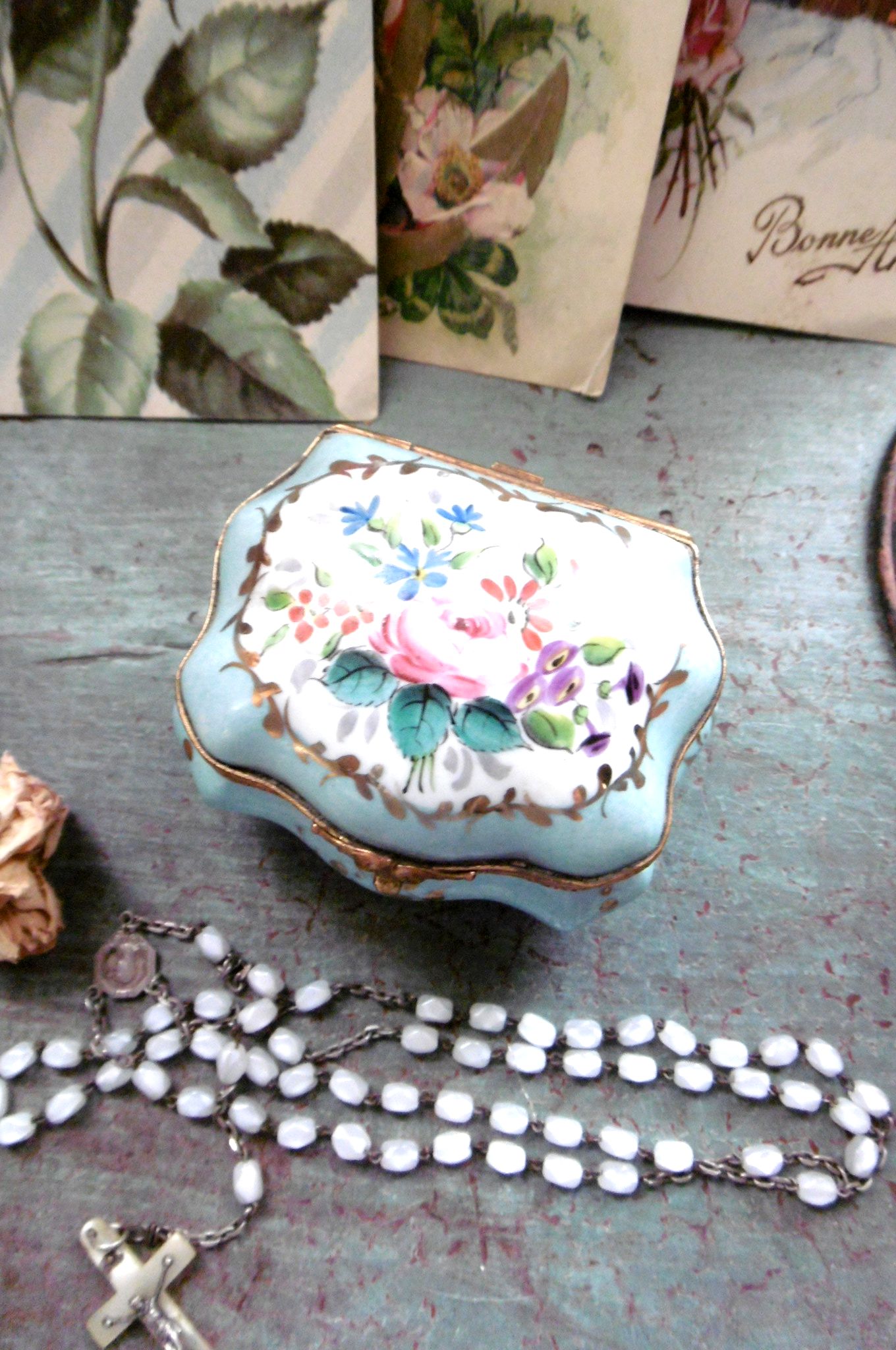 アンティークリモージュボックス総手描きオーバル