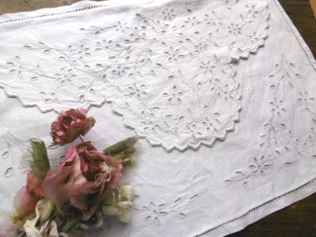 フランスアンティーク,リネン,レース,ランジェリーケース,手刺繍