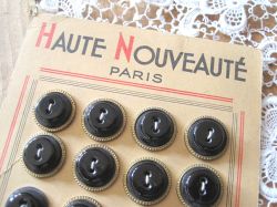 フランスアンティーク　ボタンシート２４ｐ ブラック　φ1,9ｃｍ