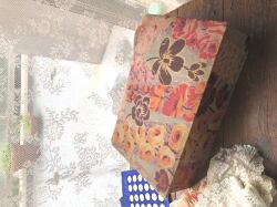 フランスアンティーク　紙箱　ボックス　ピンク　ローズ　ツバメ　カルトナージュ . フランスアンティーク,花柄,大ぶり,カルトナージュ,紙箱,ファブリック