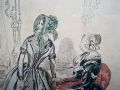 フランスアンティーク　モードファッション画　リトグラフ　Ｂ
