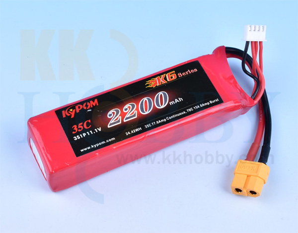 【XT60コネクター付】リポバッテリー KYPOM K6 11.1V 2200mA 35C-70C