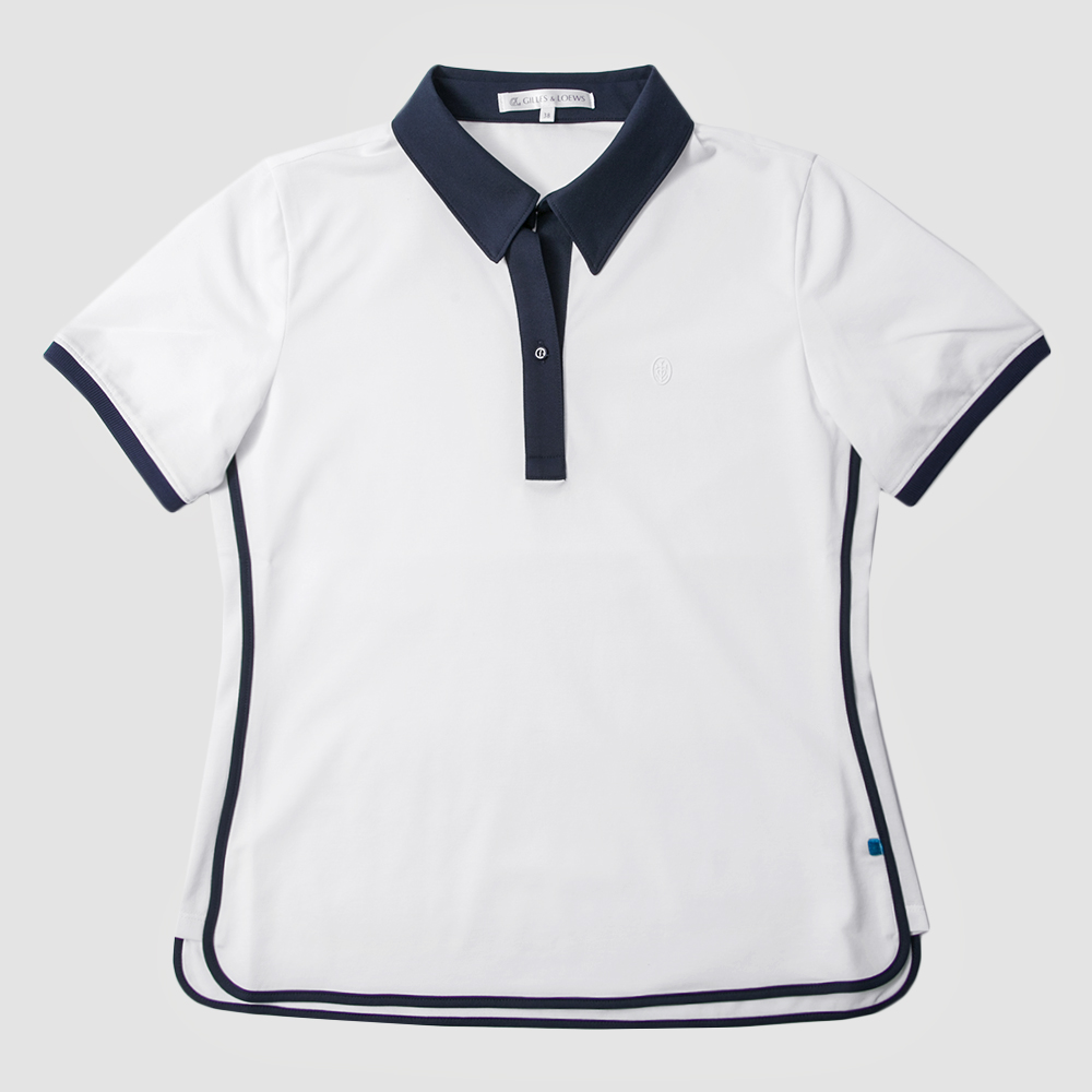GILLES & LOEWS Women's Italian Collar Polo Shirt White x Navy