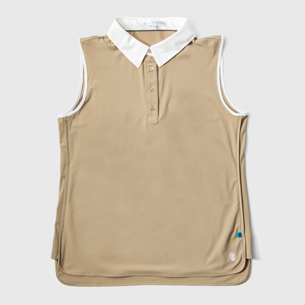 GILLES & LOEWS Women's No Sleeve Polo Shirt Khaki