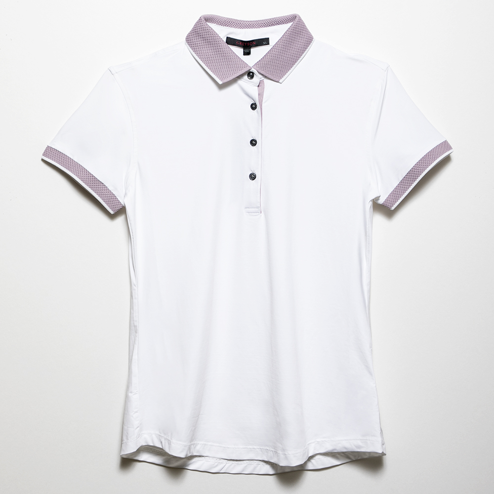 GREYSON Women's Scarlett Polo 女性用半袖ポロ W/Fiske Collar and Cuffs Arctic/Dawn ホワイト/ピンク