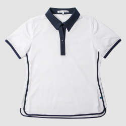 GILLES & LOEWS Women's Italian Collar Polo Shirt White x Navy