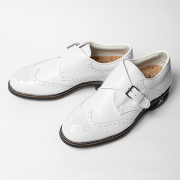 LAMBDA Men’s Dijon White メンズゴルフシューズ ホワイト シボ革 モンクストラップ 軽量 全天候対応