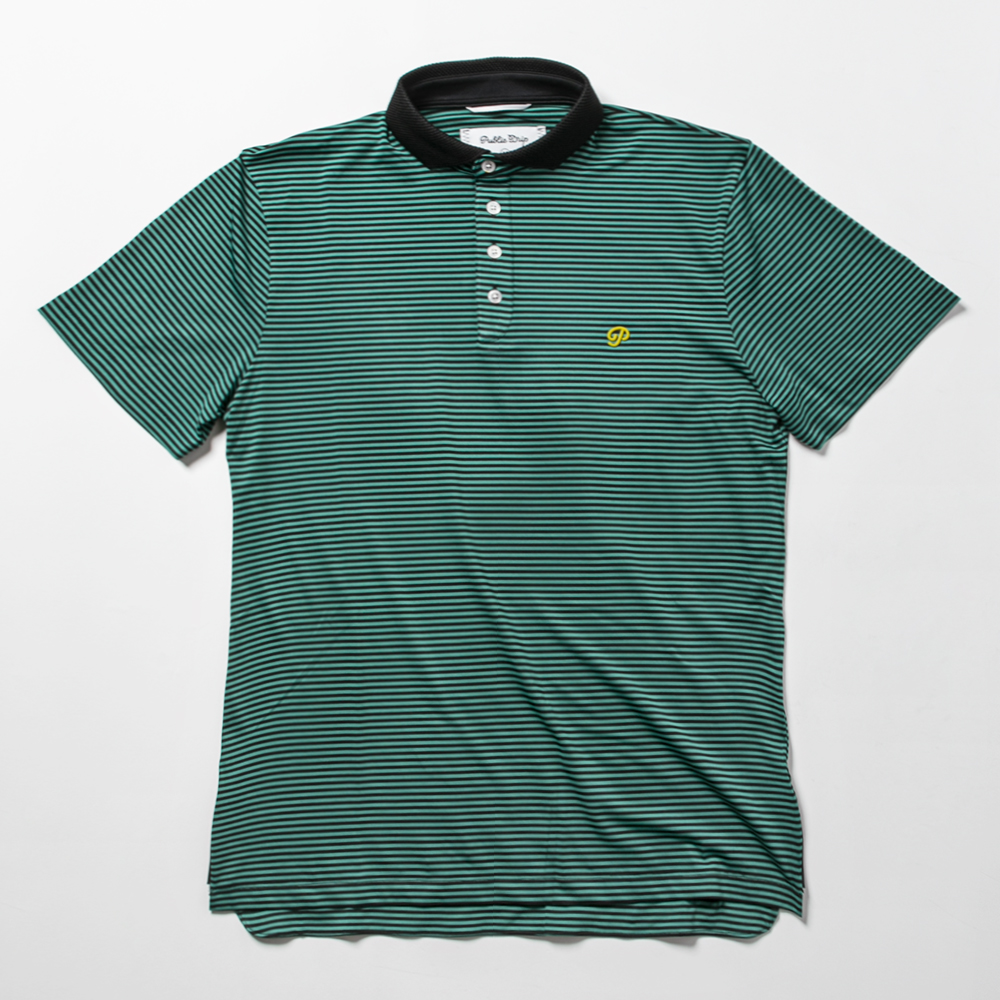 Public Drip メンズ ストライプポロ Green/Black 正面 全体画像