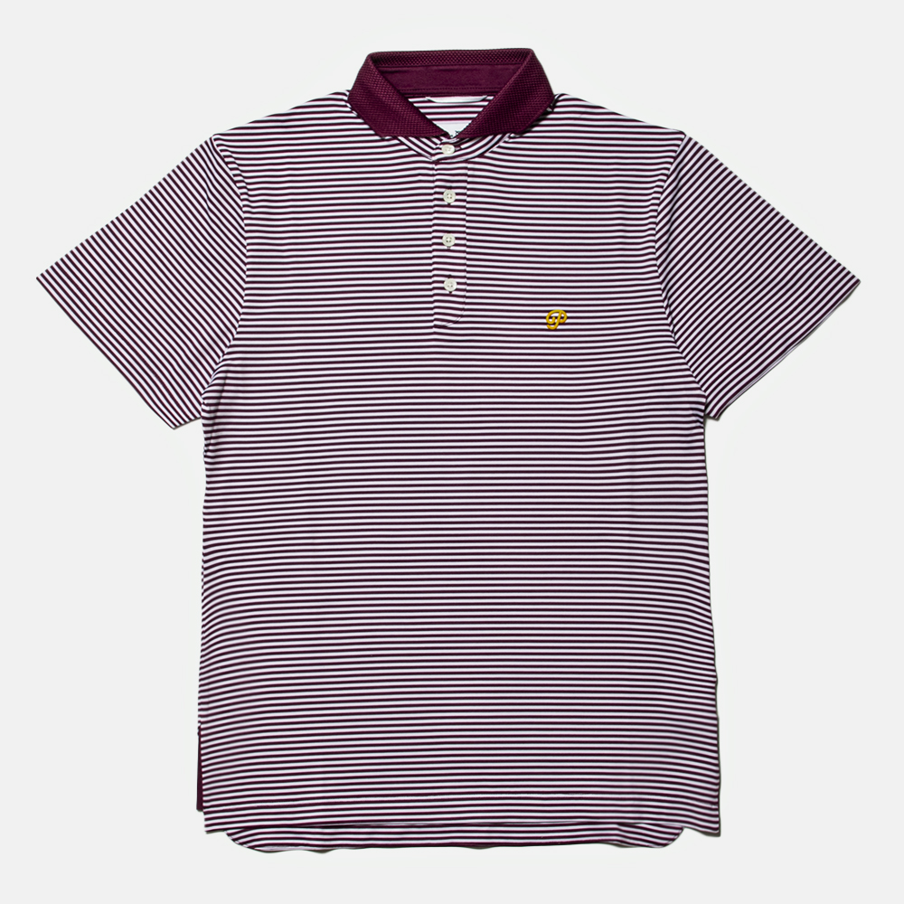 Public Drip メンズ ストライプポロ Maroon/White 正面 全体画像