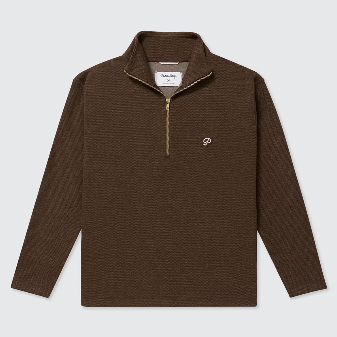 Public Drip パブリックドリップ Men's Half Zip Sweater ハーフジップ セーター Herringbone Coffee Brown ヘリンボーン コーヒーブラウン