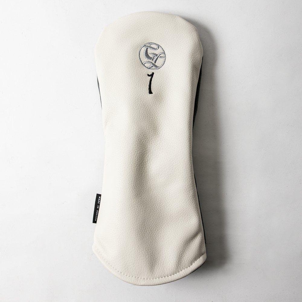 SEAMUS Driver Cover 1 Flat White Leather/Grey Waxed Canvas