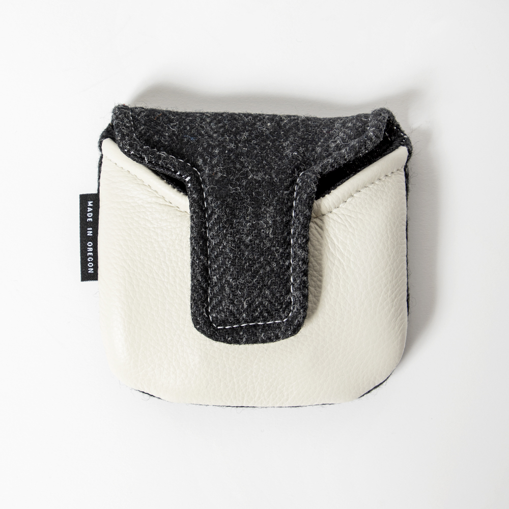 SEAMUS Mallet Putter Cover Black Harris Tweed/White Leather