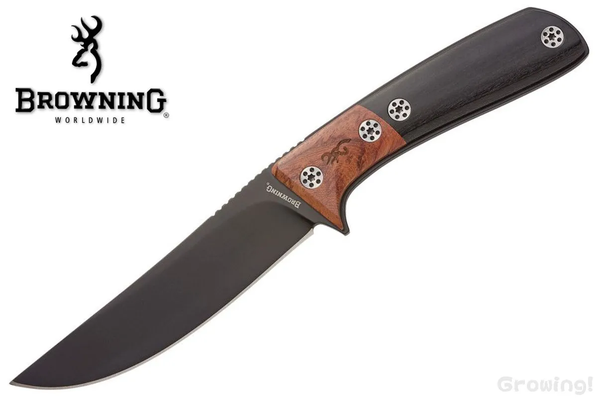 BROWNING【ブローニング】■ ハンターナイフ【ステンレス】【ブラウン＆ブラック ウッド】【ナイロンシース】3220372 フルタング フィックスド