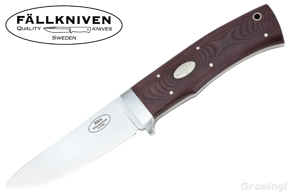 FALLKNIVEN【ファルクニーベン】■ 「HK6」ハンターズナイフ 【3G】【はまぐり刃】【マルーン マイカルタ】HK6L フルタング フィックスド  【配送料無料】