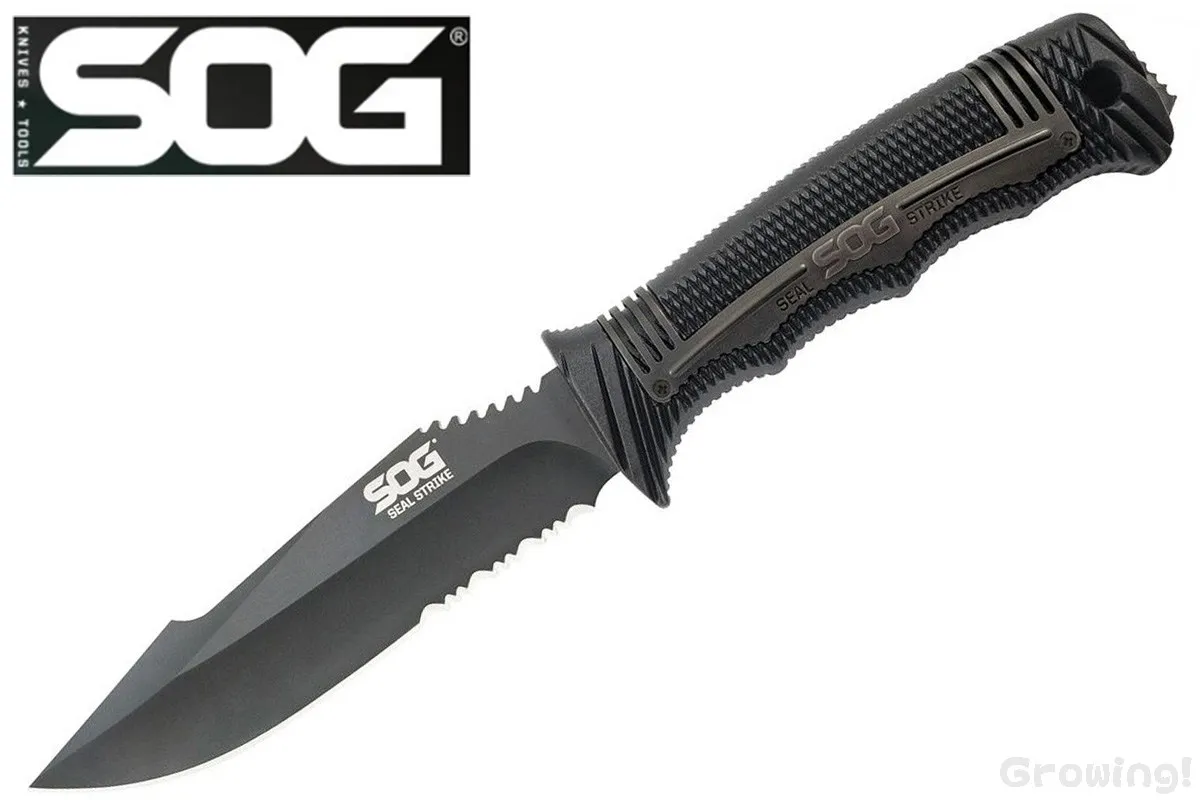 SOG【ソグ】■ SEAL Strike コンバット 【ブラック】【AUS-8】【DXシース(ブラック）】【ファイヤースターター】シール ストライク フィックスド シースナイフ