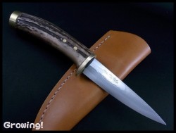 ナイフショップ グローイング 佐治武士 さじ たけし 一角 青紙スーパー多層鋼 鹿角 ダマスカス 伝統工芸士