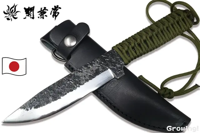関兼常作【KANETUNE】■ 「烏」からす KB-280 カモグリーン【両刃】【青紙2号ダマスカス】【パラコード】KARASU フィックスド 和ナイフ 日本製 【配送料無料】