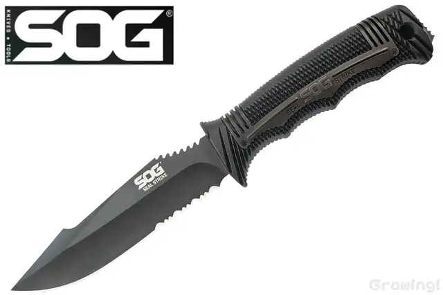 SOG【ソグ】■ SEAL Strike コンバット 【ブラック】【AUS-8】【DXシース(ブラック）】【ファイヤースターター】シール ストライク フィックスド シースナイフ