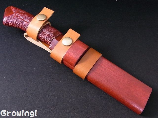 ダマスカスナイフ伝統工芸士佐治武士赤備4白紙鮫革