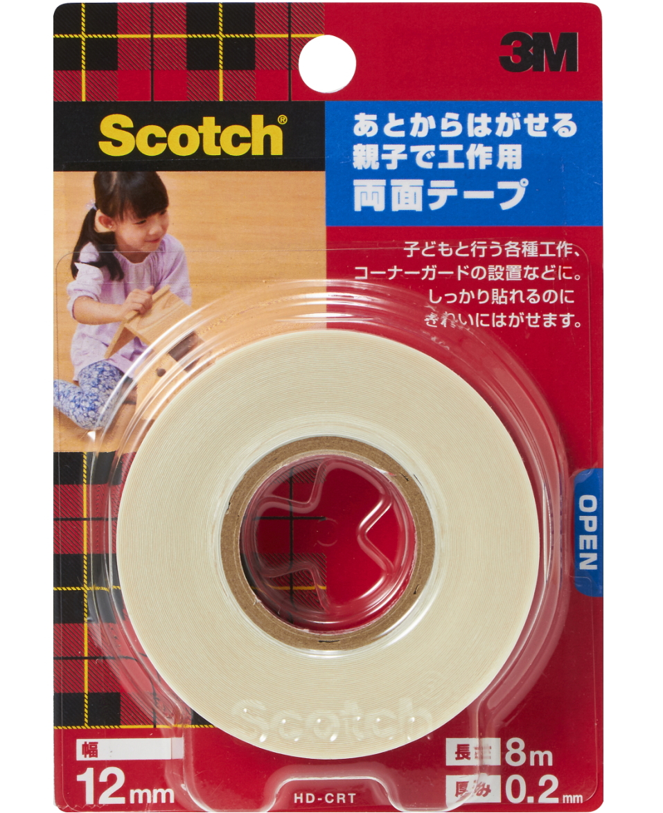 3M スコッチ あとからはがせる親子で工作用両面テープ HD-CRT ホワイト 12 mm x 8 m