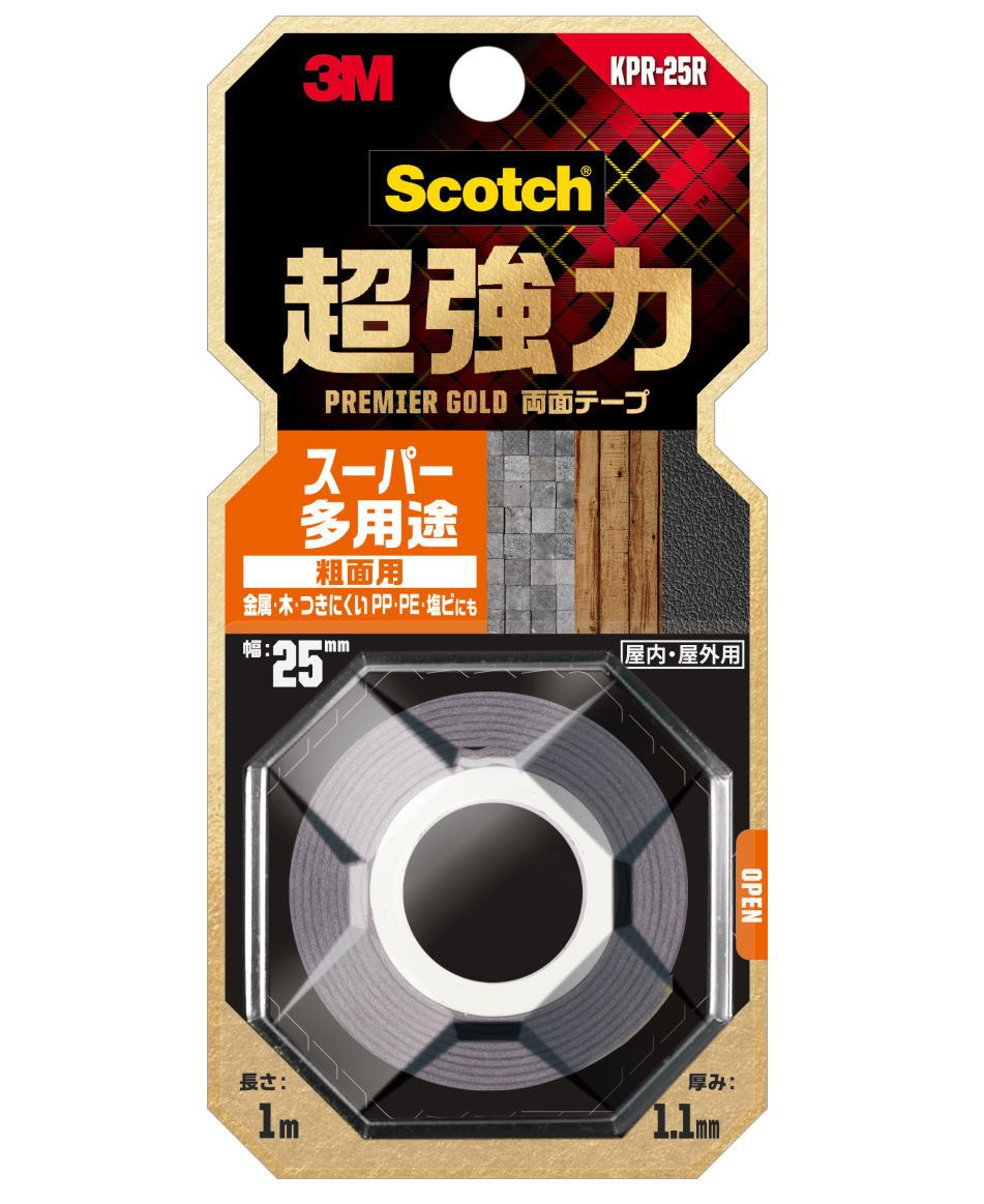 3Mスコッチ超強力両面テーププレミアゴールドスーパー多用途粗面用KPR-25R