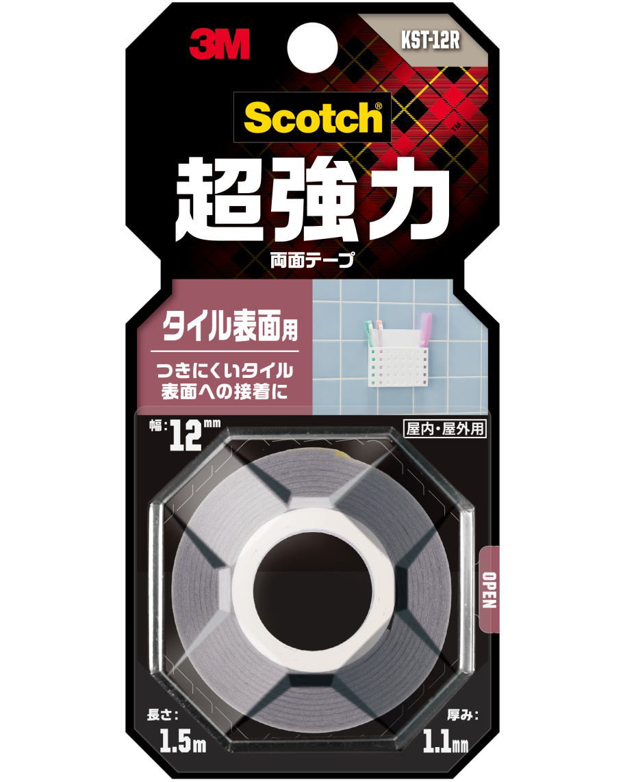 3Mスコッチ超強力両面テープタイル表面用幅12mm×長さ1.5mKST-12R