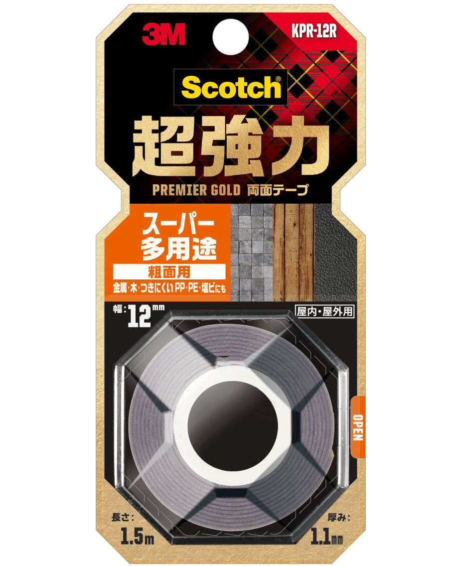 3M(スリーエム)スコッチ超強力両面テーププレミアゴールドスーパー多用途粗面用KPR-12R