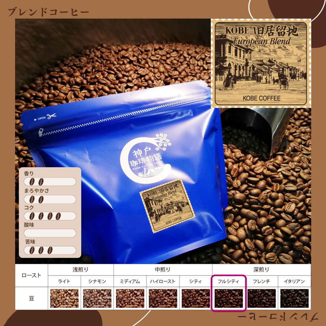 【ブルーパック】KOBE 旧居留地 (ヨーロピアンブレンド) 200g | コーヒー豆 ブルーパック200g | 神戸珈琲物語 公式通販 10008200 「神戸・旧居留地の薫り立つ、大人のための珈琲。」