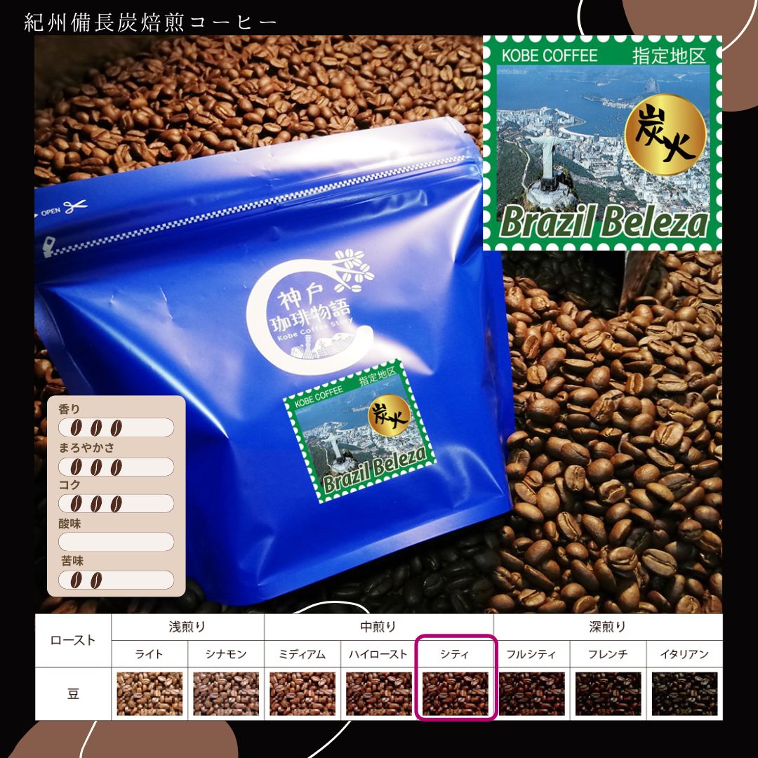 【ブルーパック】紀州備長炭焙煎ブラジル 200g | コーヒー豆 ブルーパック200g | 神戸珈琲物語 公式通販 10019200 「紀州備長炭が引き出す、芳醇なブラジルの味わい」