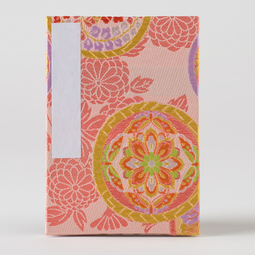 【御朱印帳】蛇腹/桃色/菊唐草地に丸華紋