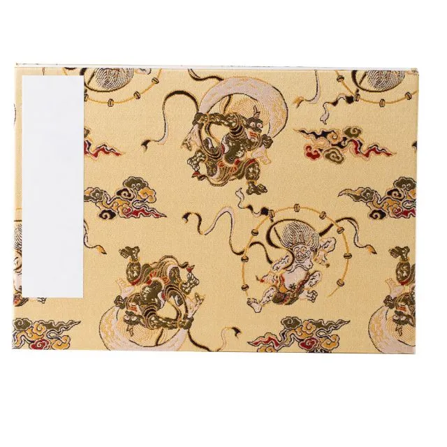 【見開き御朱印帳】京都西陣 風神雷神 2色 黒 白キナリ 蛇腹式 西陣織