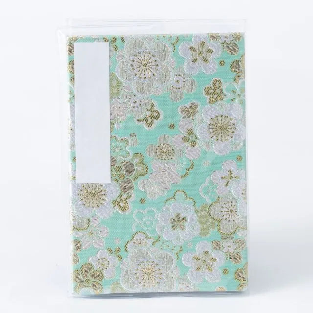 御朱印帳 ビニールカバー付き 緑地に梅佳境 大判12×18cm 蛇腹式 西陣織