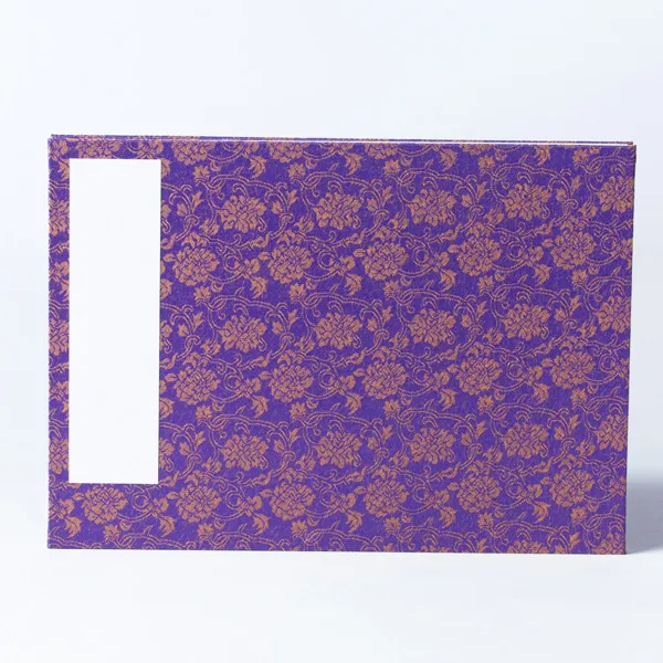 【見開き御朱印帳　古代紫残１】横型特大判26x18cm/蛇腹式/緞子でドン！