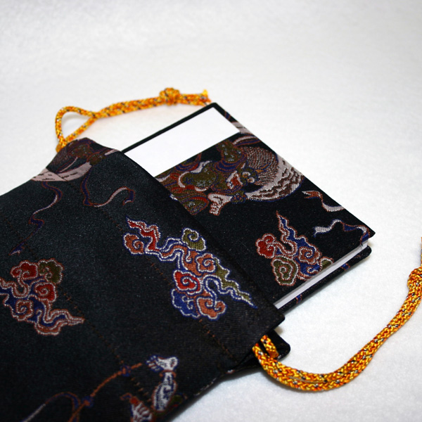 【御朱印帳袋セット】風神雷神/黒（京都西陣金襴 蛇腹 小型サイズ）