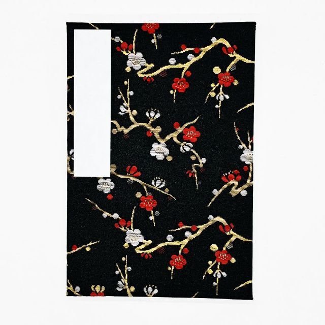 西陣織金襴 御朱印帳 大判 蛇腹式 梅と唐草 ビニールカバー付き