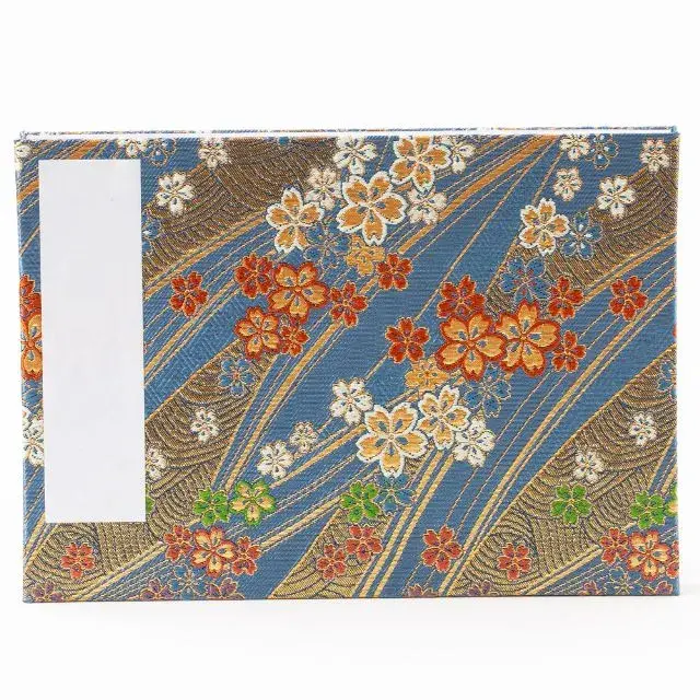 【見開き御朱印帳】蛇腹式/バタフライブルー/限定金襴/横型特大判26x18cm/
