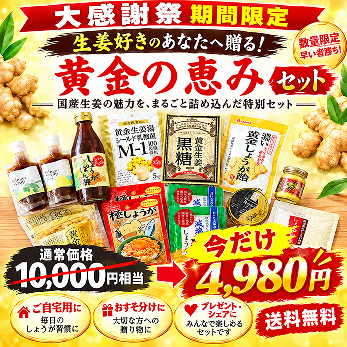 【数量限定】生姜好きのあなたへ贈る！黄金の恵みセット～国産生姜の魅力を、まるごと詰め込んだ特別セット～【送料無料】
