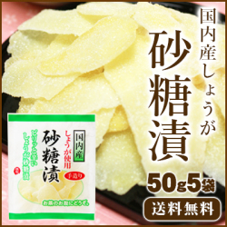 【ゆうパケット送料無料】国内産生姜使用 生姜砂糖漬 50g5袋 さわやかな生姜の辛味と砂糖の甘みが絶妙