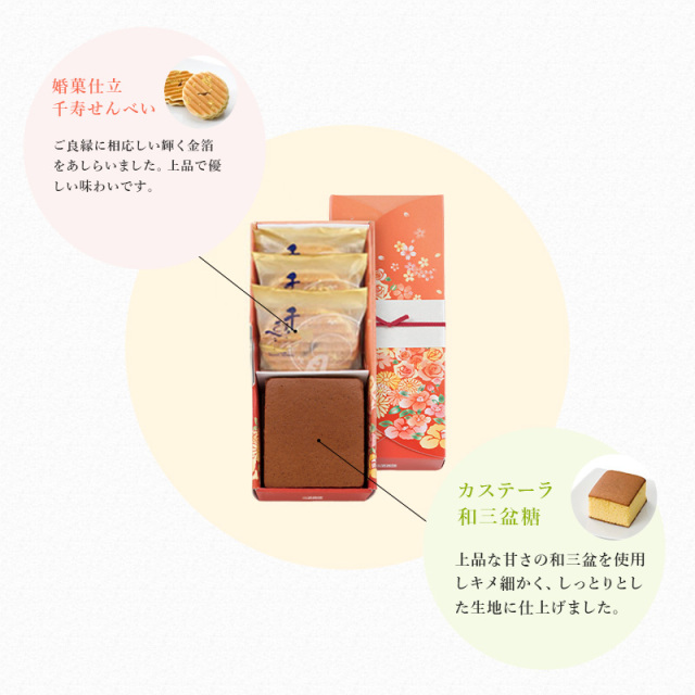 鼓月 晴姿 婚菓仕立プレミアム千寿せんべい3枚 お好きなカステーラ1個 通販 京菓子處 鼓月 京都からこだわりの和菓子をお届け致します