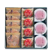 季節の銘菓撰詰合せ（プレミアム千寿せんべい5枚、摘み果 林檎４個、くずたま 桜葉3個）