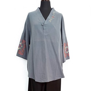 チャイナボタン刺しゅうオーバーシャツ