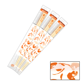 割り箸　透明フォルム(OPP)包装箸 フラワー柄　オレンジ(アスペン元禄)500膳