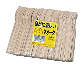 業務用　使い捨て　木製フォーク14cm 100本入り