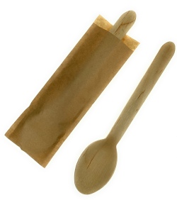 使い捨て　木製スプーン14cm 未晒し袋入り 50本 個包装　業務用　テイクアウト　ウッドスプーン