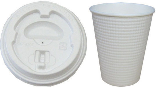 送料無料　断熱性エンボス紙コップ 8オンス 260ml 白無地 本体+フタセット 50個　テイクアウト 使い捨てSMP-260E