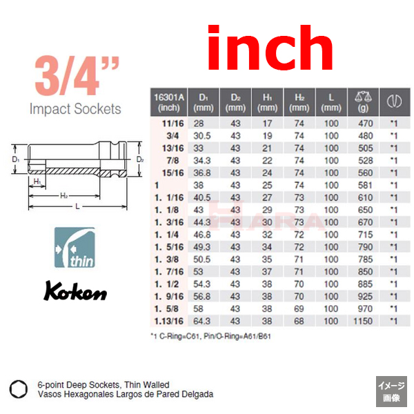 Koken 16301A inch size