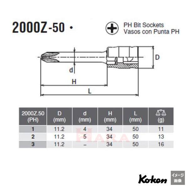Koken 2000Z-50 サイズ表