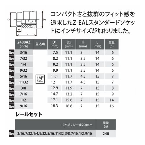 Koken 2400MA インチZ-eal ショートソケット