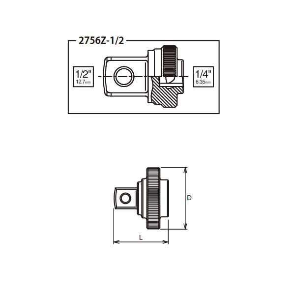 Ko-ken Z-Series 1/4" Ratchet Quick Spinner, 1/4 to 1/2" Adaptor (2756Z-1/2)